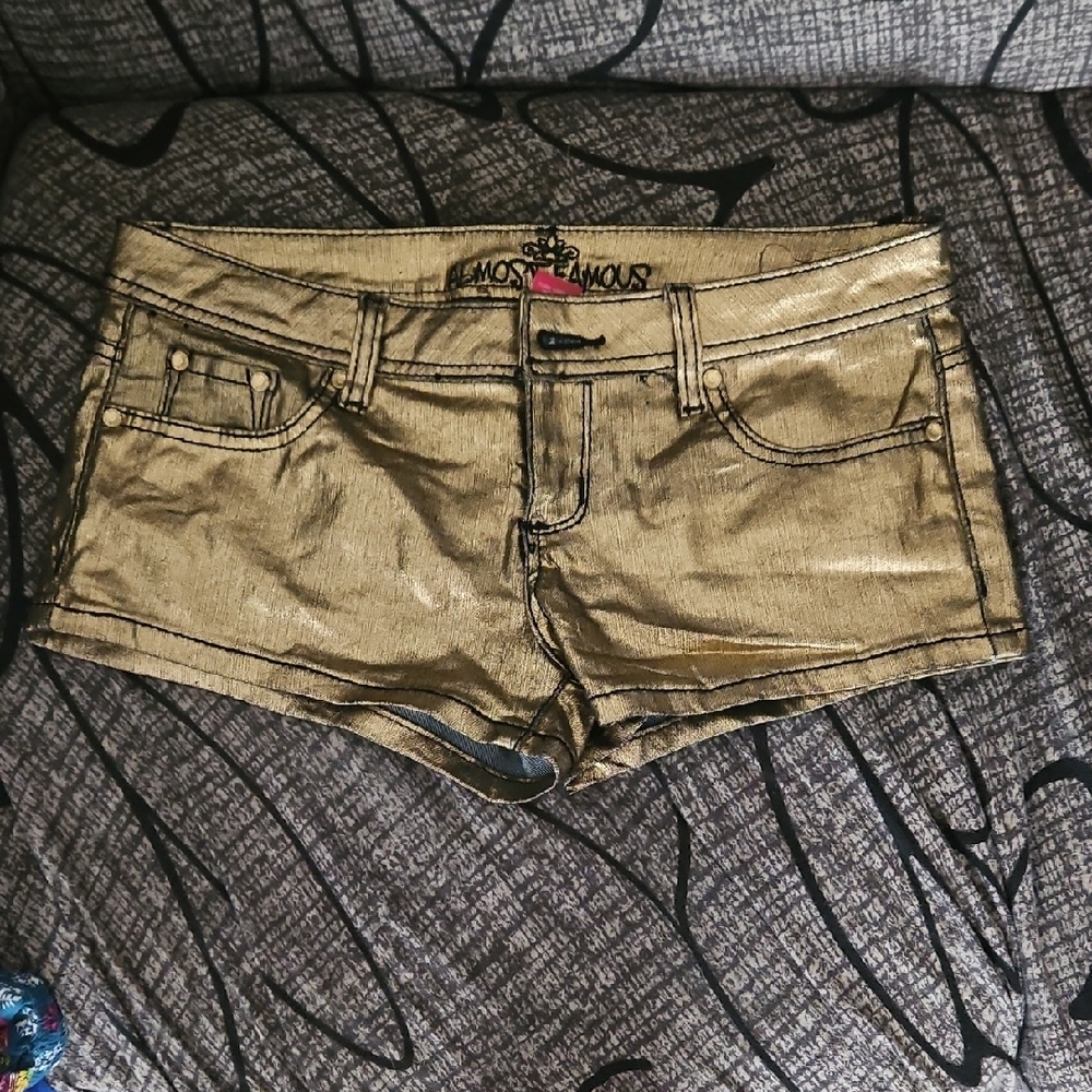 Almost Famous Gold Jean Shorts Casual Cut-Off Style